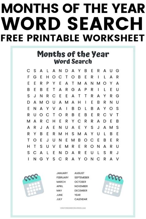 Months Of The Year Word Search Free Printable For Kids