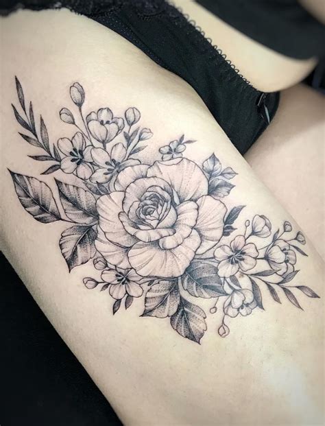flower thigh tattoo stencil