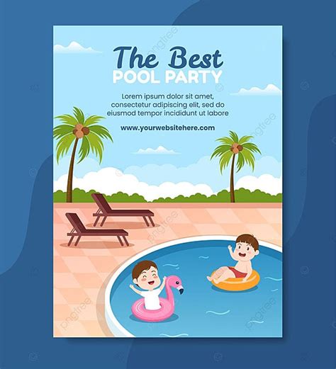 Summer Pool Party Poster Template Cartoon Background Vector