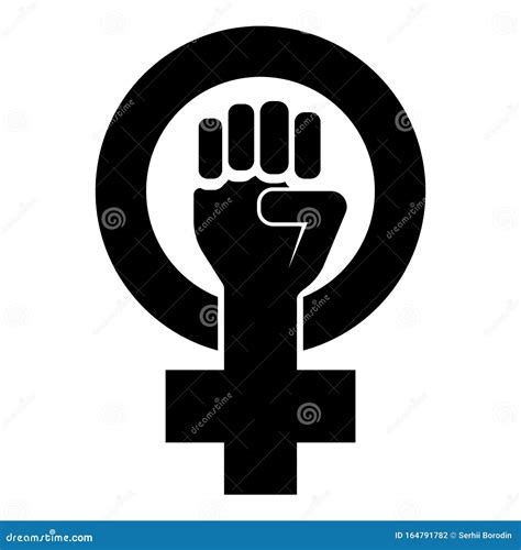 symbol of feminism movement gender women resist fist hand in round and cross icon black color