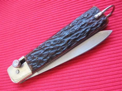 Rare Vintage Solingen Cutlery Germany Slide Button Bone Switchblade Knife
