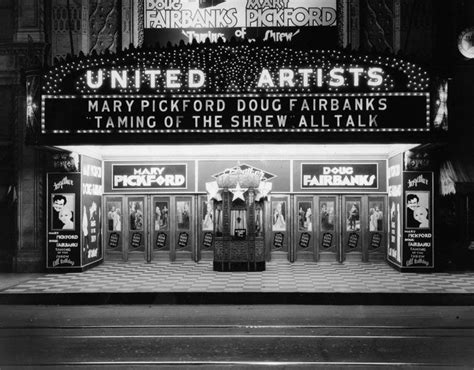 United Artists Theater Night View Showing Lighted Marquee Foyer And