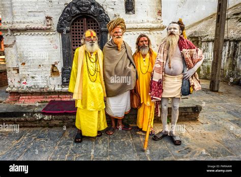 Wandering Shaiva Sadhus Holy Men With Traditional Long Hair And