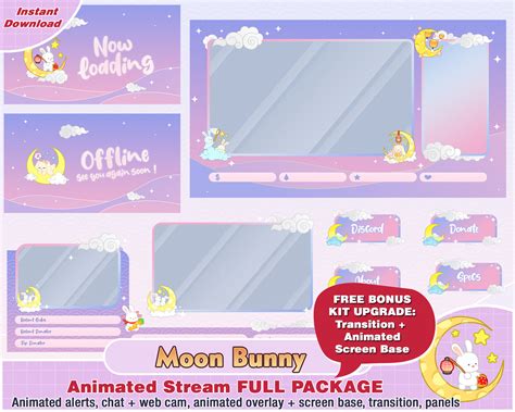 Animated Moon Bunny Twitch Package Kawaii Twitch Overlay Etsy