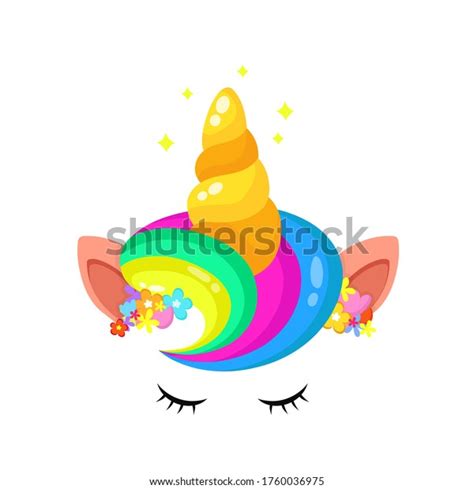 Cute Unicorn Rainbow Hair Horn Flowers Stock Illustration 1760036975