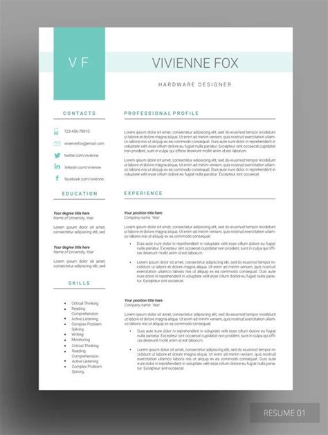 A Clean And Modern Resume Template With Blue Accents On The Front