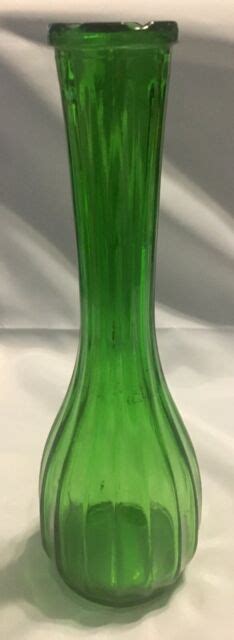 Vintage Emerald Green Glass Bud Flower Vase Ribbed Clg Glass Co 4 8 3 4 Ebay