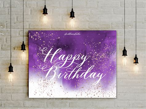 Happy Birthday Printable Party Sign Digital Greeting Purple Door Or Wall Poster Decorations