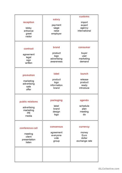 Taboo Cards Business Vocabulary English Esl Worksheets Pdf Doc