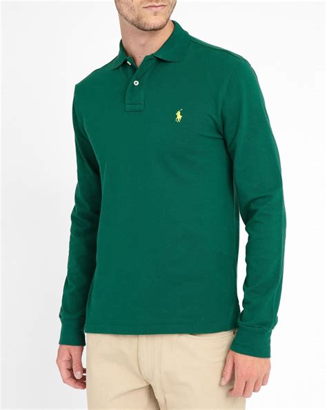 Polo Ralph Lauren Green Long Sleeved Slim Fit Polo Shirt In Green For