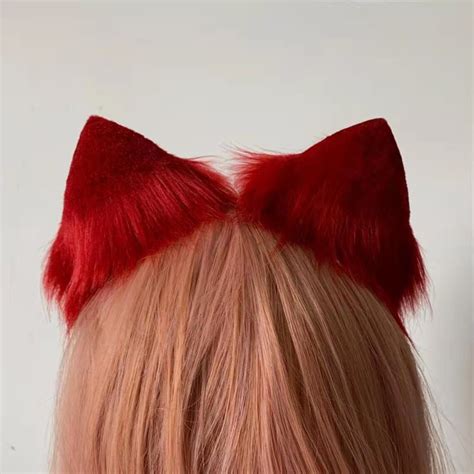 Faux Fur Cat Ear Headband Red Beige Fox Ear Faux Fur Wolf Ear Etsy