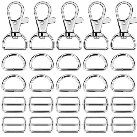 60 Pcs Metal Keychain Bulk Swivel Snap Hooks D Ring And Slide Buckle