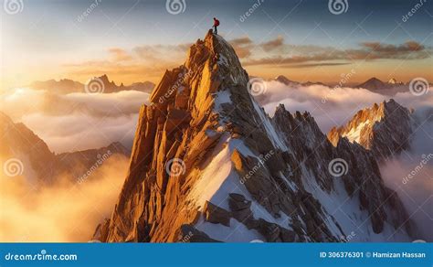 Solo Climber Conquers Rugged Peak, Scaling Barren Heights. the Triumph