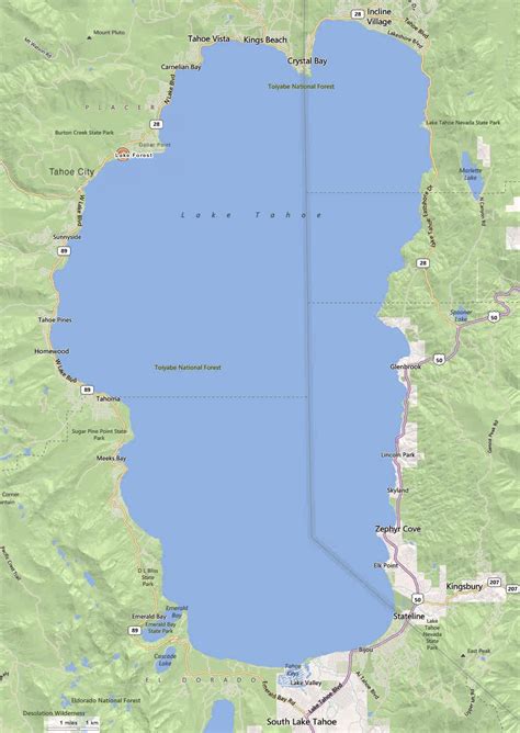 Detailed Map Lake Tahoe
