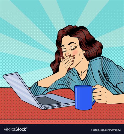 Tired Businesswoman Exhausted Woman With Laptop Vector Image
