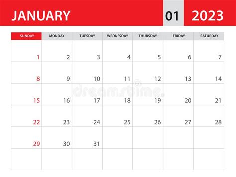 January 2023 Template Calendar 2023 Template Vector Planner Monthly