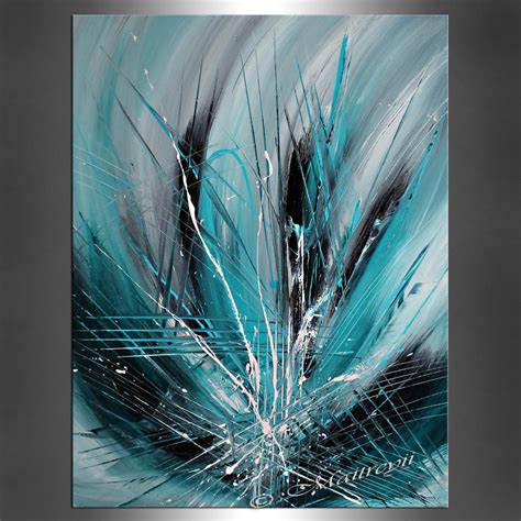 Abstract Large Artwork Paintings Teal Turquoise Emerald On Etsy