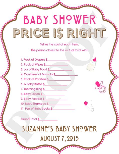 Price Is Right Baby Shower Game Uk The Price Is Right Game Pink