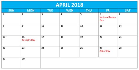 Free April 2018 Holidays Calendar Calendar Holiday Free