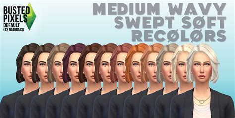 Busted Pixels Medium Wavy Swept Soft Hairstyle 12 Colors Sims 4 Hairs