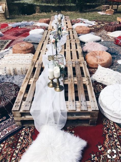 Variety Of Floor Cushions As Seats Around A Low Table Bohemian