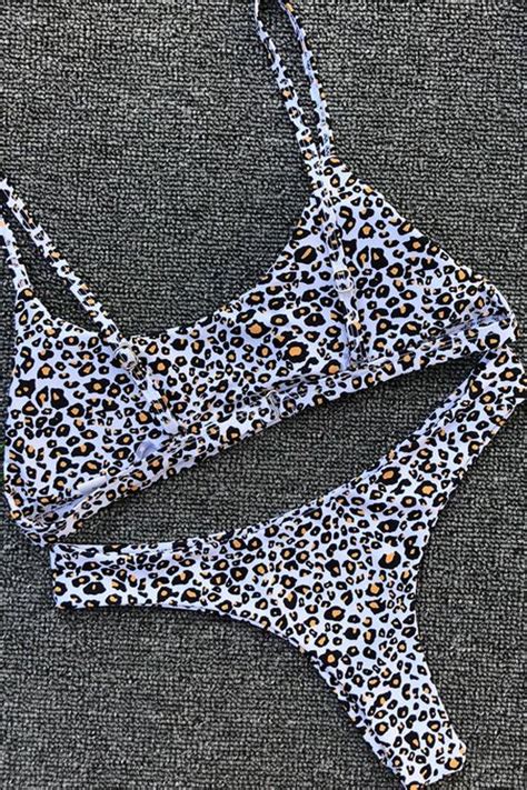 leopard high leg bralette thong bikini swimsuit two piece set bikinishe