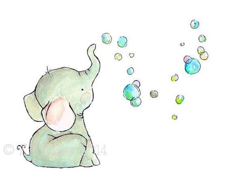 Childrens Art Elephant Bubbles Art Print Por Trafalgarssquare 1000