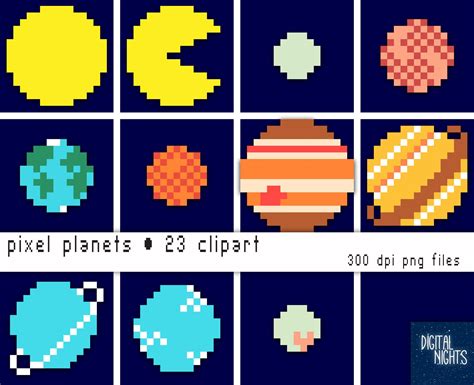 Pixel Planets Our Solar System In Pixel Form Clipart Digital