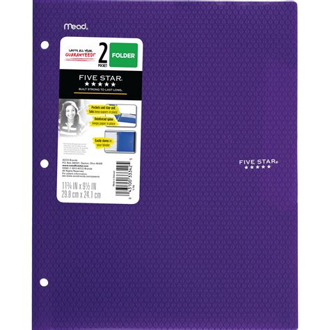 Five Star 2 Pocket Stay Put Plastic Folder Trend 4 Pack 38065