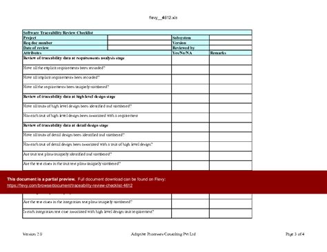 Excel Template Traceability Review Checklist Excel Template Xls