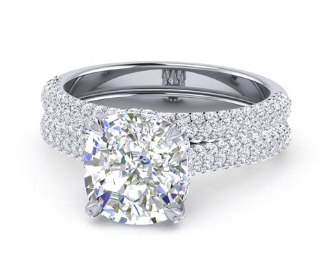 Platinum Diamond Cushion Cut Engagement Ring Wedding Set
