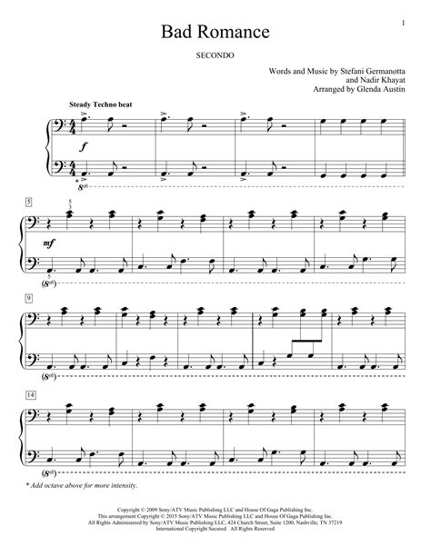 Bad Romance Sheet Music By Lady Gaga Piano Duet 161937