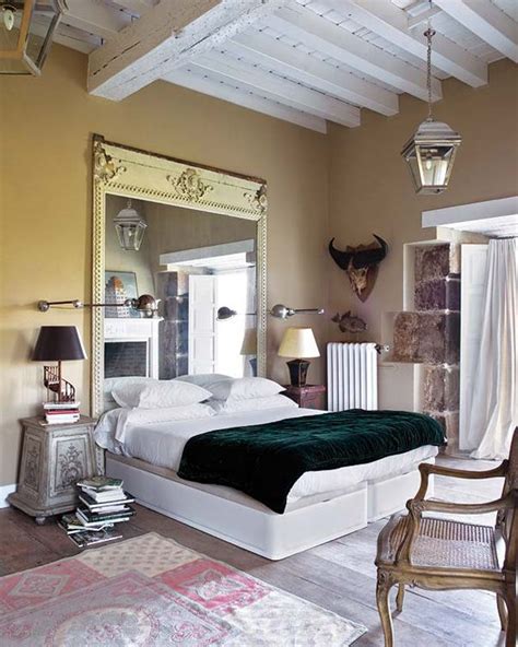Los angeles green velvet headboard bedroom midcentury with bedding. POP of emerald green - massive mirror headboard | Accents ...