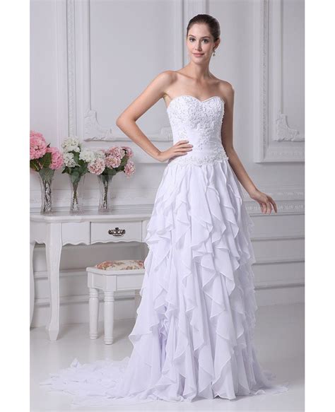 Strapless Sweetheart Embroidery Beaded Cascading Bridal Dress With