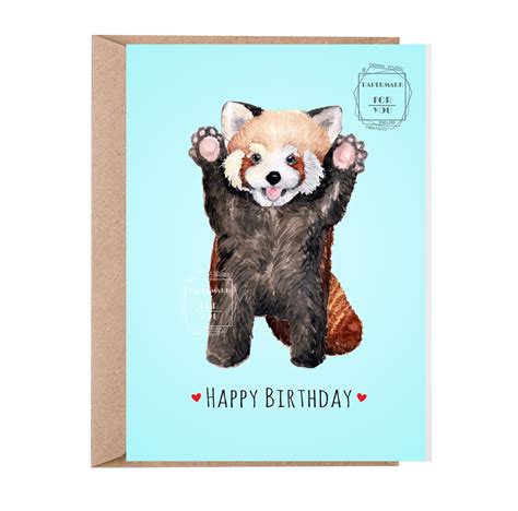 Red Panda Happy Birthday Cardthinking Of You Card Miss You Etsy