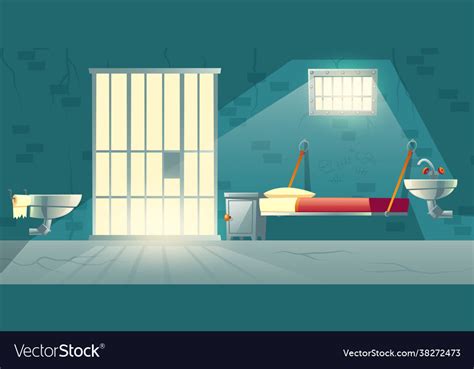 Prison Single Cell Interior Cartoon Royalty Free Vector