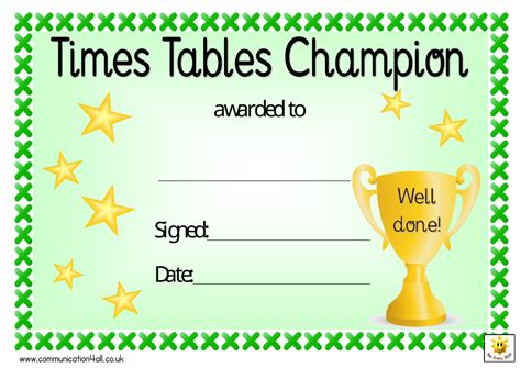 Times Tables Champion Award Certificate Template Download Printable Pdf Templateroller