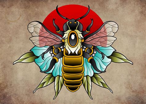 Bee Tattoo Neotraditional Poster By Almost Seven Displate