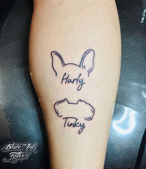 Dog Ear Outline Tattoo With Names