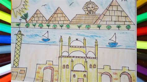 رسم موضوع عن السياحه في مصرتعلم رسم الأهرامات وابو الهولرسم البرج