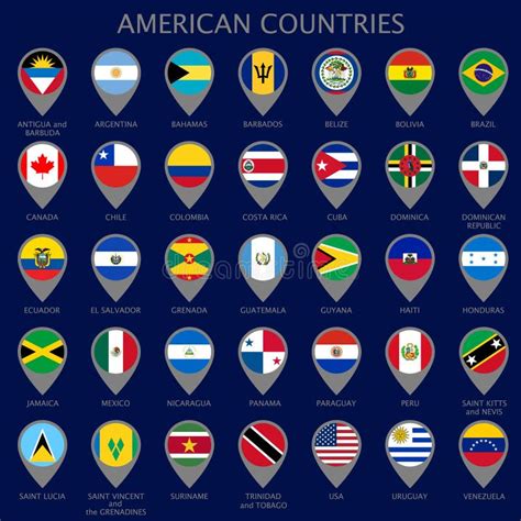 Map Pointers With All National Flags Of The American Countries Stock