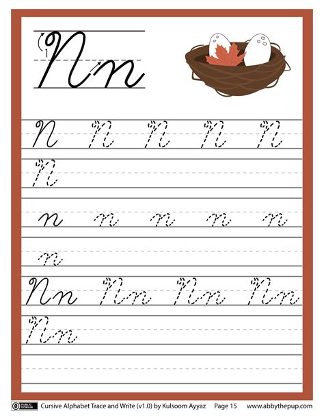Cursive Alphabet Trace And Write Letter N Free Printable Puzzle Games
