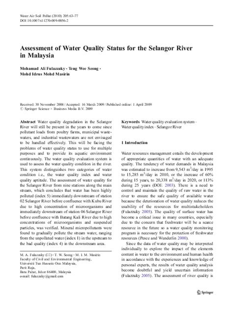 Of certain water quality parameters along the river and. (PDF) Assessment of water quality status for the Selangor ...