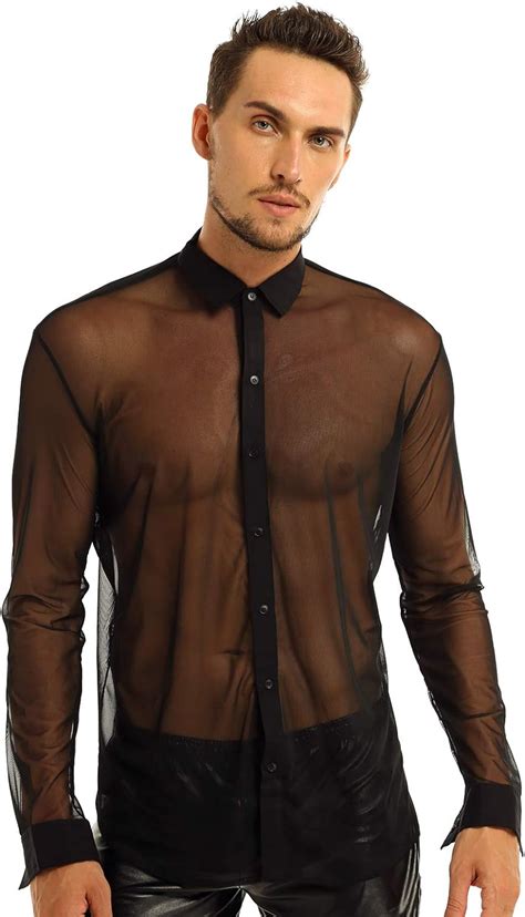 Inhzoy Men S See Through Long Sleeve Button Down Shirt Sheer Mesh