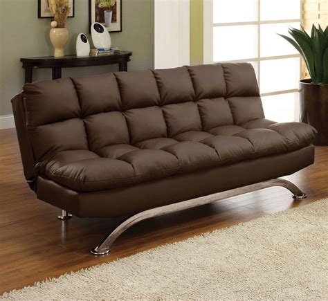 Cm2906dk Dark Brown Leatherette Futon Sofa Bed Luchy Amor Furniture