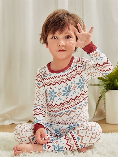 Niños 1 Set Conjunto De Pijama Geométrico And Con Estampado De Cheurón Ribete En Contraste