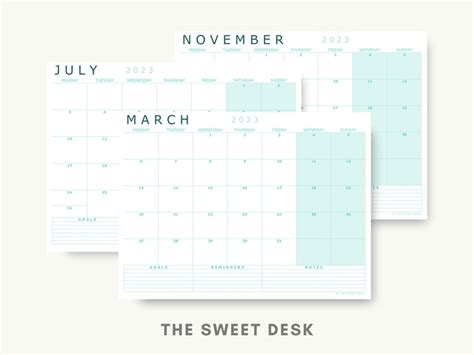 Simple Calendar 2023 Printable Monday Start Calendar Excel Etsy Israel