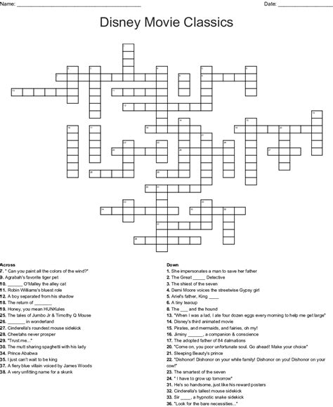 Disney Crossword Printable Printable Crossword Puzzles Online