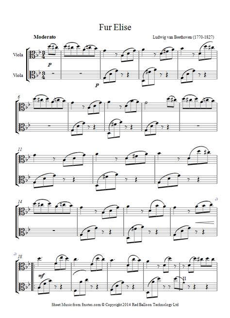 Beethoven Fur Elise Sheet Music For Viola Duet In 2023 Viola Sheet