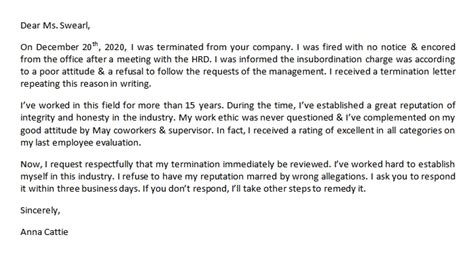 Wrongful Termination Letter And Its Sample Template Business Psd